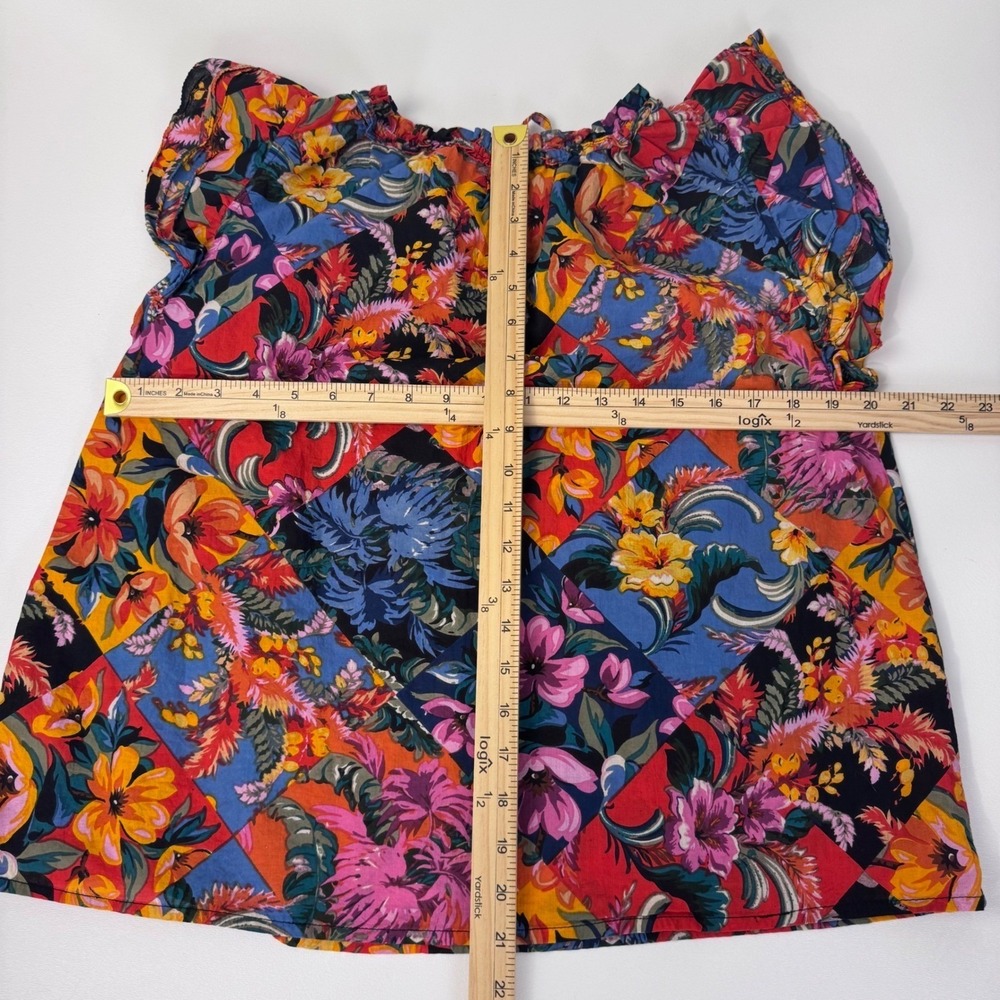 Chelsea & Theodore Blouse Women Large Multicolor Floral Patchwork Flutter Sleeve - Picture 3 of 9